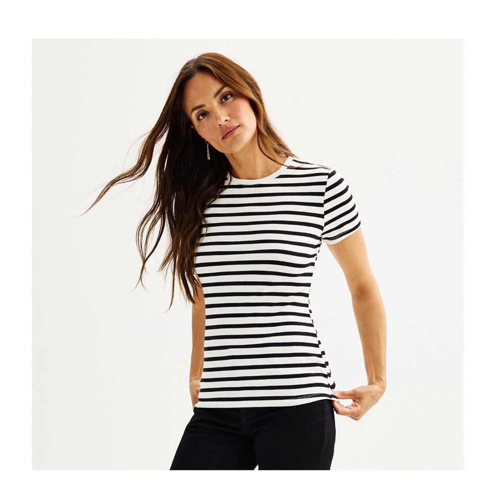 Nine West Fitted Ribbed Crewneck Top